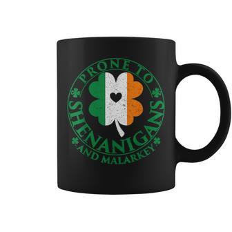 Prone To Shenanigans & Malarkey Fun Clovers St Patrick's Day Coffee Mug - Monsterry