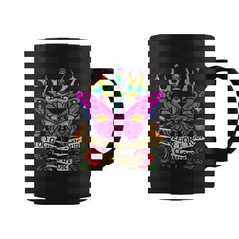 Too Queer For Your Comfort Rainbow Butterfly Tattoo Art LGBT Coffee Mug | Mazezy