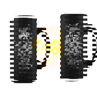 Raccoon Holding Sunflower Cute Flower Coffee Mug | Mazezy