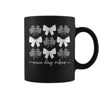 Race Day Vibes Checkered Flag Car Racing Day Race Days Bow Coffee Mug - Thegiftio UK