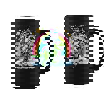 Rainbow Unicorn Riding T Rex Dinosaur Boys Girls Women Coffee Mug | Seseable UK