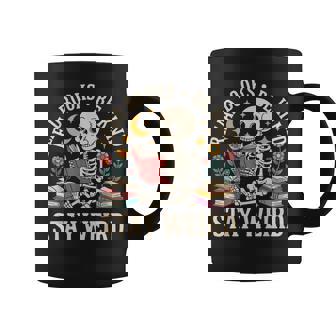 Read Books Be Kind Stay Weird Skeleton Reading Book Coffee Mug - Monsterry
