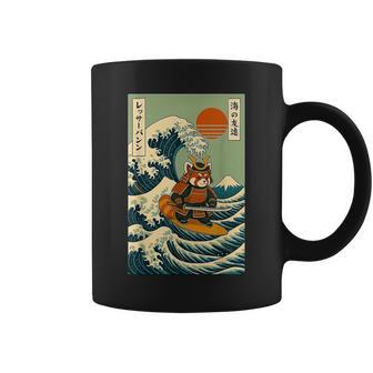 Red Panda Samurai Surfing Japanese Wave Coffee Mug | Seseable FR