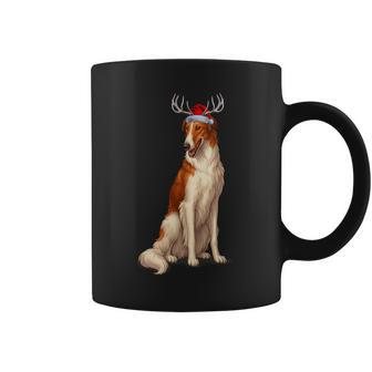 Reindeer Santa Hat Holiday Borzoi Christmas Coffee Mug - Thegiftio