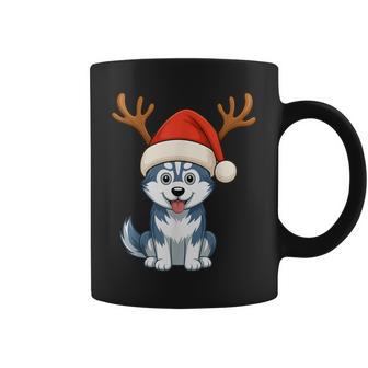 Reindeer Santa Hat Husky Dog Christmas Holiday Coffee Mug - Thegiftio