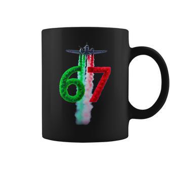 Retro Airplane Smoke Trail 67 Green And Red Six Seven Pilot Coffee Mug | Mazezy