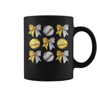 Retro Coquette Bow Game Day Baseball Softball Mama Coffee Mug | Seseable UK