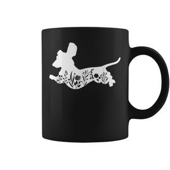 Retro Floral Dachshund Silhouette Doxie Dog Lover Woman Coffee Mug | Mazezy