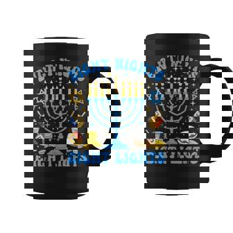 Retro Groovy Eight Nights And Eight Lights Happy Hanukkah Coffee Mug - Monsterry