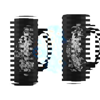 Retro Halloween Blue Denim Ghost Patchwork Spooky Season Coffee Mug - Thegiftio