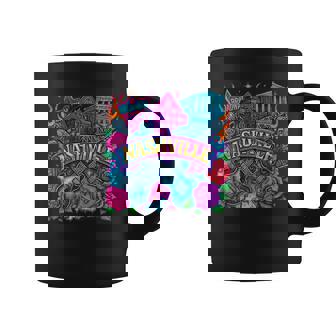 Retro Nashville Tattoo Art – Colorful Landmark Roses Guitars Coffee Mug | Mazezy