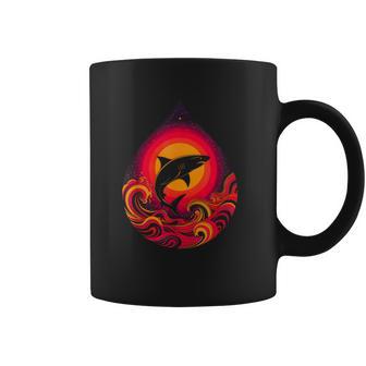 Retro Sunset Shark Ocean Waves Surf Art Graphic Coffee Mug | Mazezy