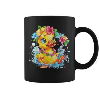 Rubber Duck Floral Hawaiian Watercolor Rubber Duck Lover Coffee Mug - Thegiftio