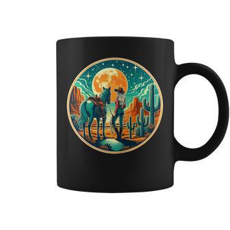 S Retro Deaquera Y Caballo Bajo Luna Llena Amantes Del Oeste Taza de café - Regaloses