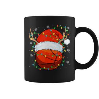 Santa Basketball Ball Xmas Lights Christmas Basketball Coffee Mug - Monsterry