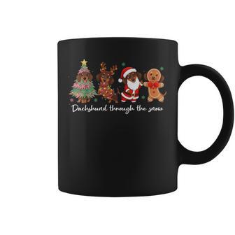 Santa Dachshund Through The Snow Christmas Light Dog Lovers Coffee Mug | Seseable UK