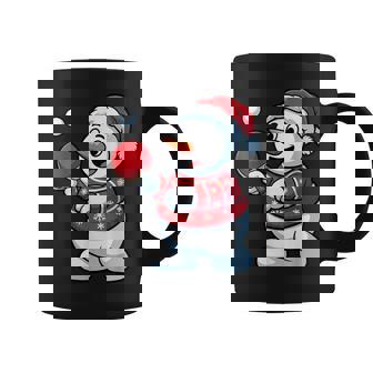 Santa Snowman Playing Table Tennis Christmas Pajama Players Coffee Mug | Mazezy