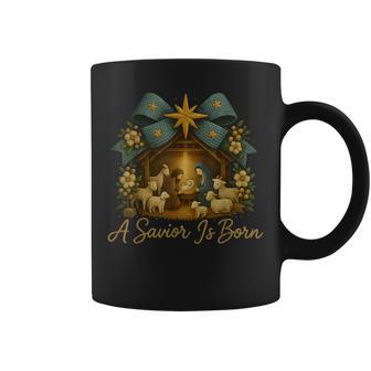 A Savior Is Born Knitted Nativity Scene Christmas Coffee Mug | Seseable UK