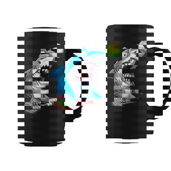 Shark Tennis Racket And Ball Cartoon Coffee Mug | Mazezy