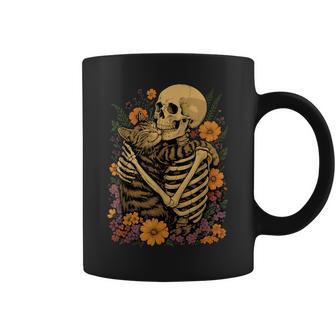 Skeleton Hugging Cat Floral Halloween Cats Lover Coffee Mug - Thegiftio UK