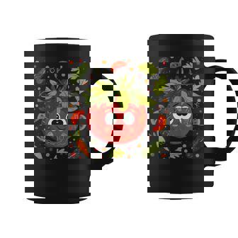 Smiling Tomato Cartoon With Veggies Coffee Mug | Mazezy