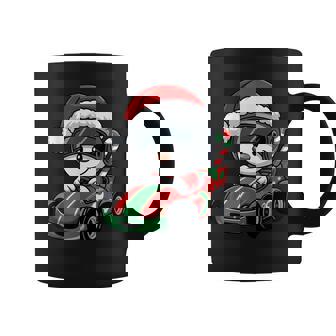 Snowman Driving Race Car Christmas Santa Hat Motorsports Fan Coffee Mug | Mazezy