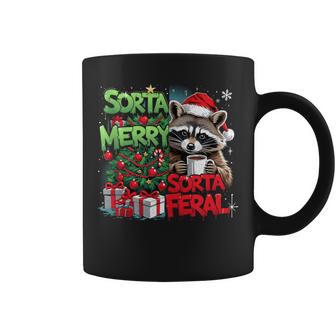 Sorta Merry Feral Raccoon Christmas Holiday Coffee Mug | Mazezy