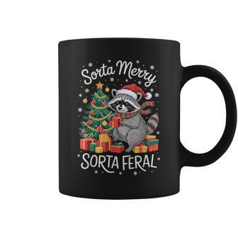 Sorta Merry Sorta Feral Raccoon Hot Cocoa Cup Christmas Tree Coffee Mug - Monsterry