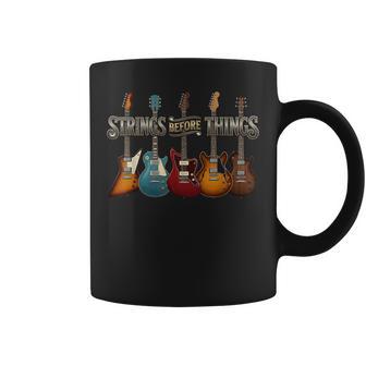 Strings Before Thing Vintage Acoustic Guitar Music Coffee Mug - Thegiftio UK