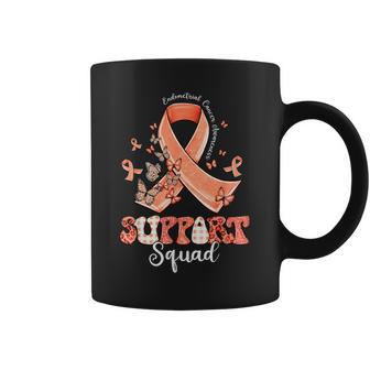 Support Squad Peach Ribbon Butterfly Endometrial Cancer Coffee Mug - Thegiftio UK