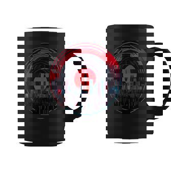 Synthwave Tokyo Skyline Vinyl Record Retro Red Sun Aesthetic Coffee Mug | Mazezy