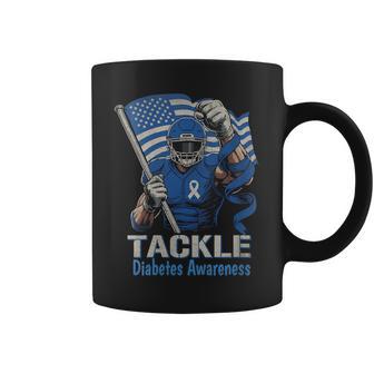 Tackle Diabetes Awareness Day Warrior American Flag Football Coffee Mug | Mazezy