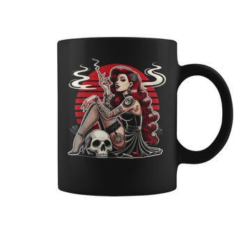 Tatouage Gothique Pin-Up Fille Crâneintage Horreur Rockabilly Tasse - Cadeauxyz