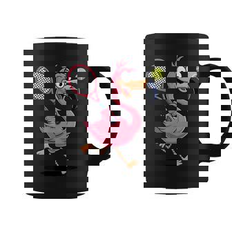 Tennis Flamingo Cartoon With Racket And Ball Fun Coffee Mug | Mazezy