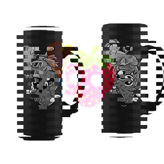 Tennis Strawberry Kawaii Cartoon With Racket And Ball Coffee Mug | Mazezy
