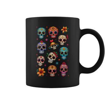 Tête De Mort Mexicaineugarkull Doodle Dia De Los Muertos Tasse - Cadeauxyz