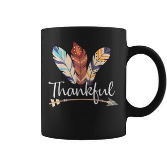 Thankful Colorful Feather Boho Native Americans Thanksgiving Coffee Mug | Mazezy