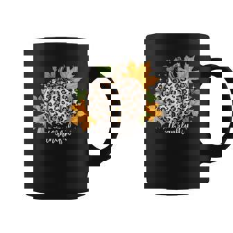 Thankful Pumpkin Leopard Print Thanksgiving Autumn Leaves Coffee Mug | Mazezy