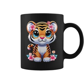 Tiger With Flowers Cute Baby Kawaii Tigers Coffee Mug - Thegiftio UK