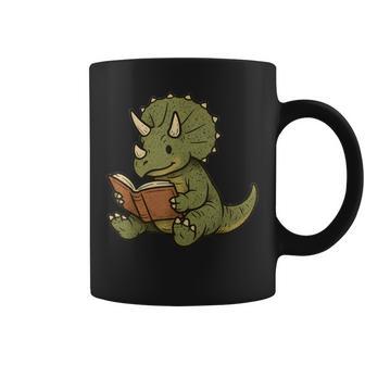 Triceratops Dinosaur Reading Book Nerd Coffee Mug - Thegiftio