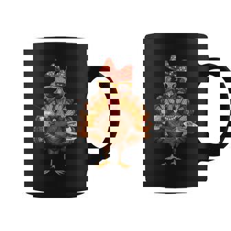 Turkey Drinking Coffee Bow Thanksgiving Turkey Day Tank Top Coffee Mug | Mazezy