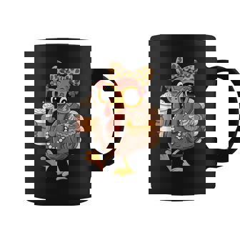 Turkey Drinking Coffee Bow Thanksgiving Leopard Women Coffee Mug - Seseable