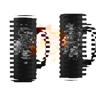 Turkey Drinking Coffee Ribbon Thanksgiving Day Girl Coffee Mug | Mazezy