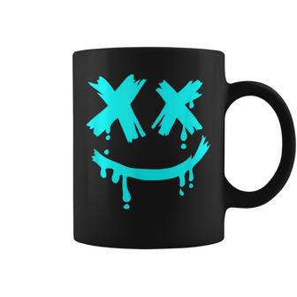 Turquoise Grunge Face Smile Turquoise Graphic Coffee Mug - Thegiftio