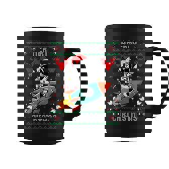 Ugly Christmas Astronaut Riding Rocket Santa Hat Tree Coffee Mug - Monsterry