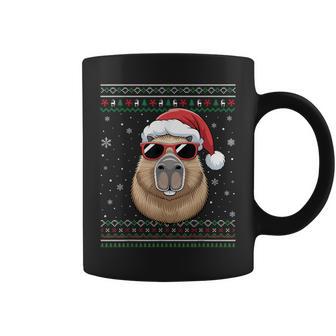 Ugly Christmas Capybara Wearing Sunglass Santa Animal Lover Coffee Mug | Mazezy