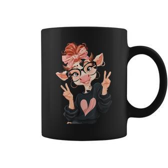 Vache Drôle Avec Lunettes Doubleigne De Paix Hipster Cartoon Tasse - Cadeauxyz