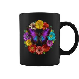 Vibrant Butterfly Wings Botanical Flower Circle Summer Coffee Mug - Thegiftio UK
