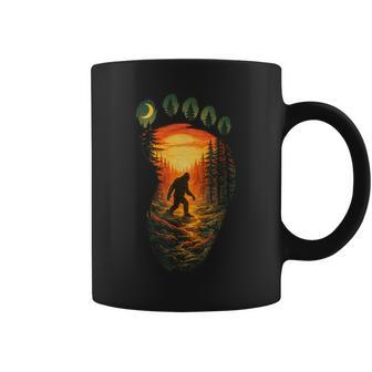 Vintage Bigfoot Footprint Sunset Forest Sasquatch Coffee Mug | Mazezy