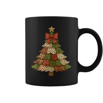 Vintage Patchwork Christmas Tree Retro Merry Christmas Bow Tank Top Coffee Mug | Mazezy